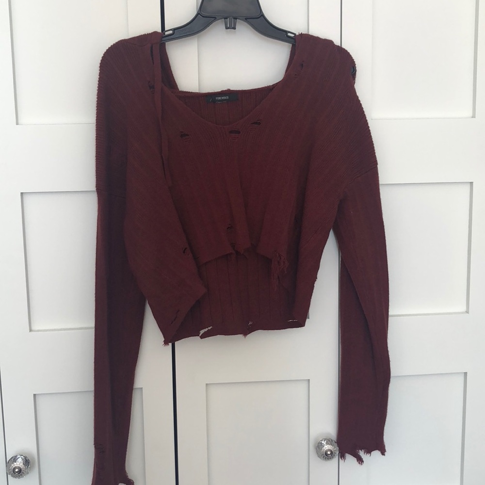 Distressed crop sweater